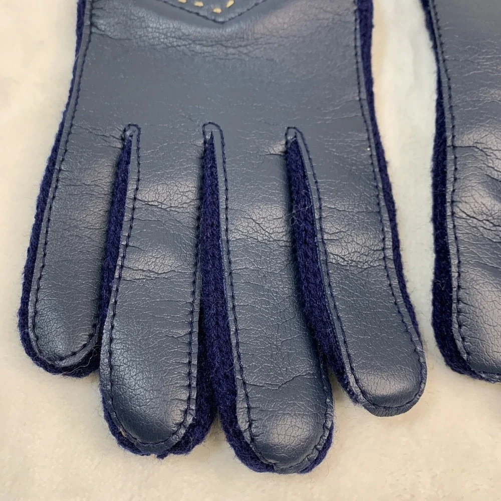 Vintage Comfy Stretch Nylon Blue‎ Navy & Tan Driving Casual Gloves One Size